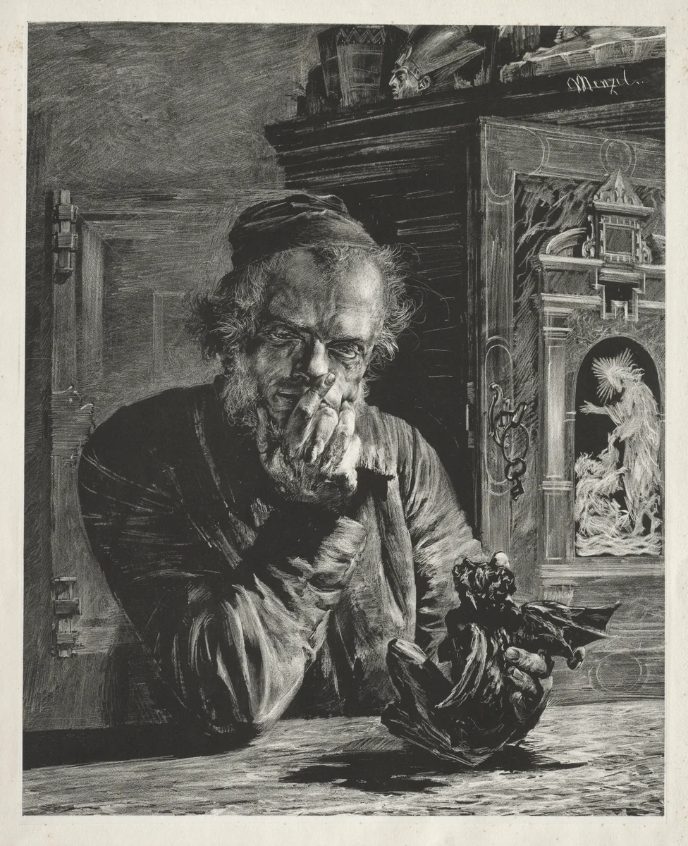 The Antiquary - Self-Portrait by Adolph von Menzel, print, 1851
