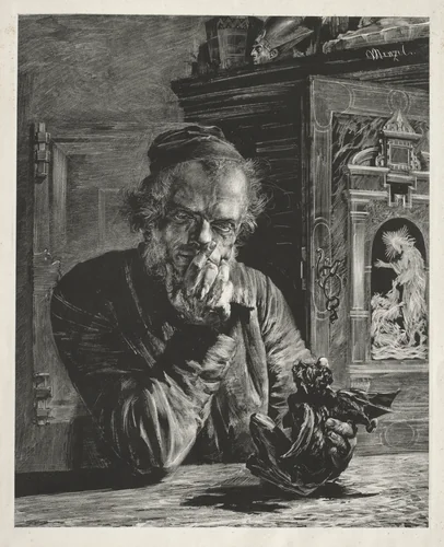 The Antiquary - Self-Portrait by Adolph von Menzel, print, 1851