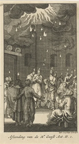 Heilige Geest daalt neer op Maria en apostelen by anonymous, print, 1720