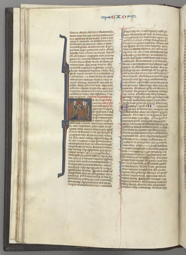 Fol. 20v, Exodus, historiated initial H, Moses and two followers with the tablets of the law by Unknown, book, 1270-1300