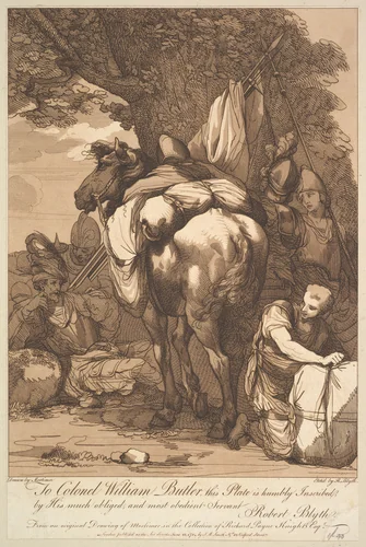 Packhorse with Soldiers by Robert Blyth, print, 1784