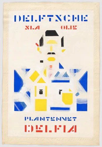 Preliminary design for poster for Delft Salad Oil (Delftsche Slaolie) by Bart van der Leck, drawing, 1919