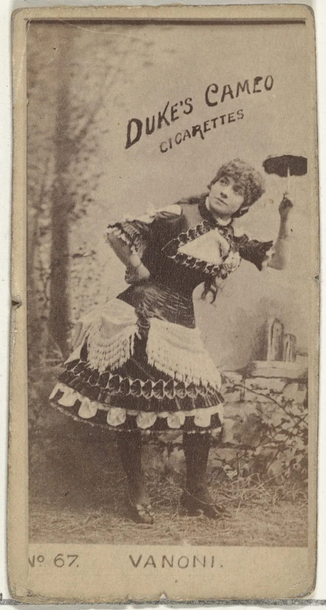 Card Number 67, Miss Vanoni, from the Actors and Actresses series (N145-4) issued by Duke Sons & Co. to promote Cameo Cigarettes by W. Duke, Sons & Co., photograph, 1880-1889