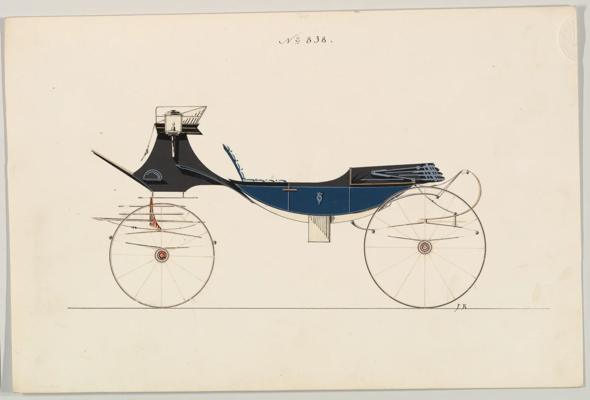 Design for Vis-à-vis/ Barouche, no. 838 by Brewster & Co., drawing, 1850-1870