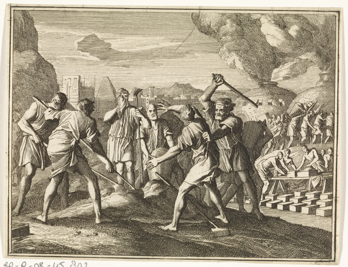 Mishandeling van de Israëlieten door de Egyptenaren by Caspar Luyken, print, 1712