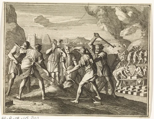Mishandeling van de Israëlieten door de Egyptenaren by Caspar Luyken, print, 1712