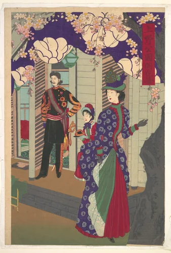 Blossoming Cherry Trees in Ueno Park (Ueno kōen kaika zu) by Yōshū Chikanobu (楊洲周延), print, 1888