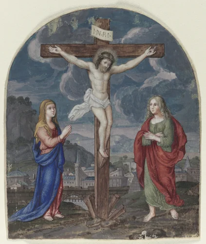 The Crucifixion: Miniature Excised from a Prayer Book by Unknown, manuscript, 1535-1555