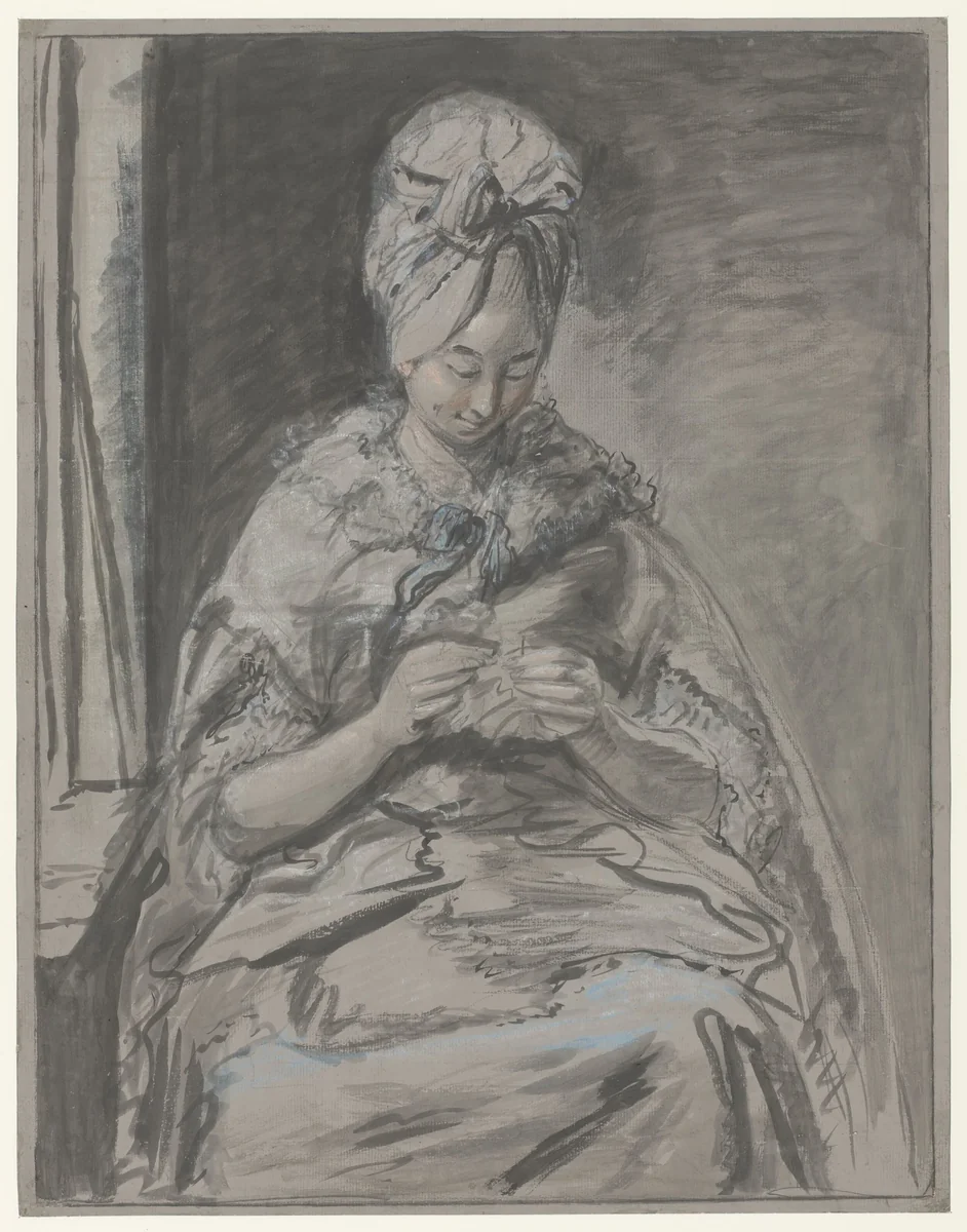 Zittende dame met hoge pruik by Louis Bernard Coclers, drawing, 1781