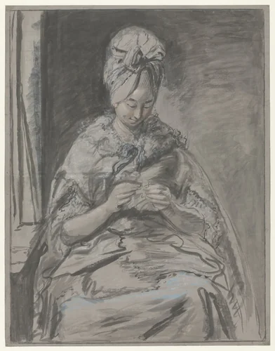 Zittende dame met hoge pruik by Louis Bernard Coclers, drawing, 1781