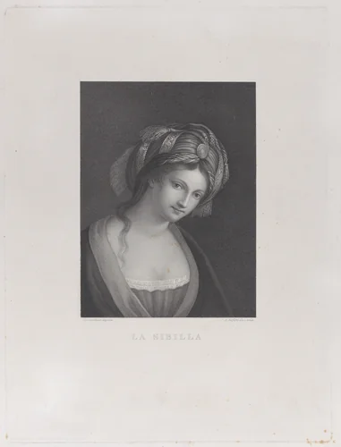A sibyl, head and shoulders, wearing a turban by Antonio Perfetti, print, 1810-1875