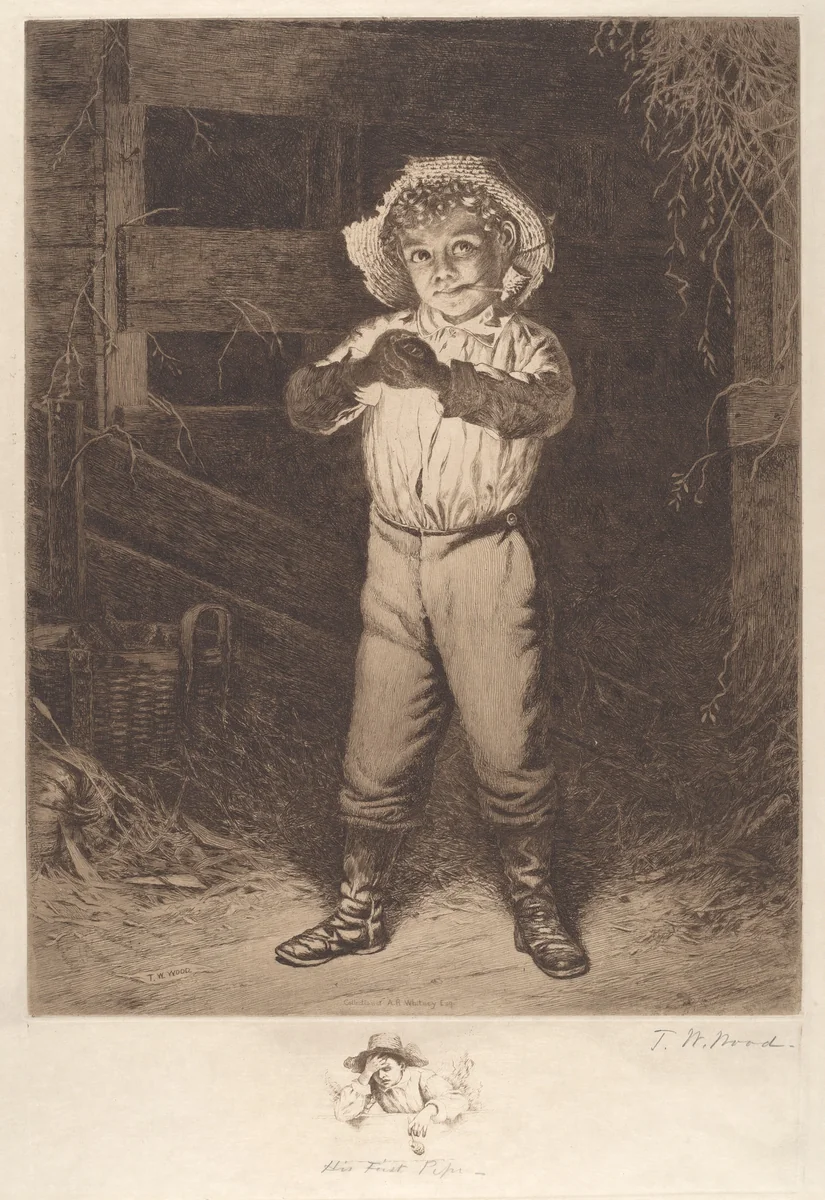 His First Pipe by Thomas Waterman Wood, print, 1886