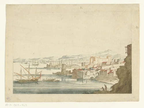 Gezicht op een Italiaanse haven by Jan van Call, print, 1688-1706