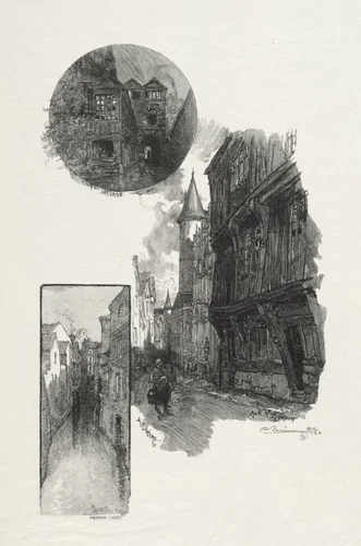 Rouen Illustré: Cour de L'Albane; Rue Saint Romain; L'aubette Rue Armand - Carrel by Auguste Louis Lepère, print, 1896
