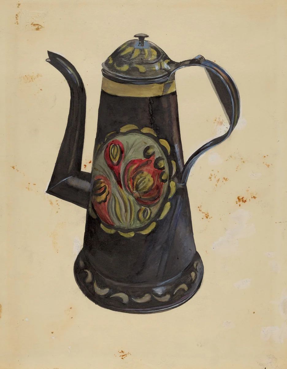 Toleware Coffee Pot by Mina Lowry, index of american design, 1936