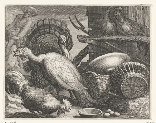 Kippen en kalkoenen by Boëtius Adamsz. Bolswert, print, 1611