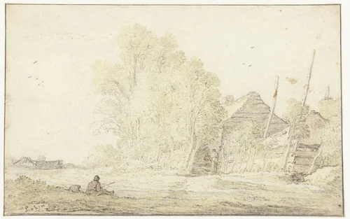 Boerderij tussen bomen by Pieter de Molijn, drawing, 1650-1660