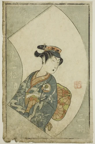The Actor Onoe Matsusuke I, page from "A Picture Book of Stage Fans (Ehon butai ogi)" by Ippitsusai Buncho, print, 1770
