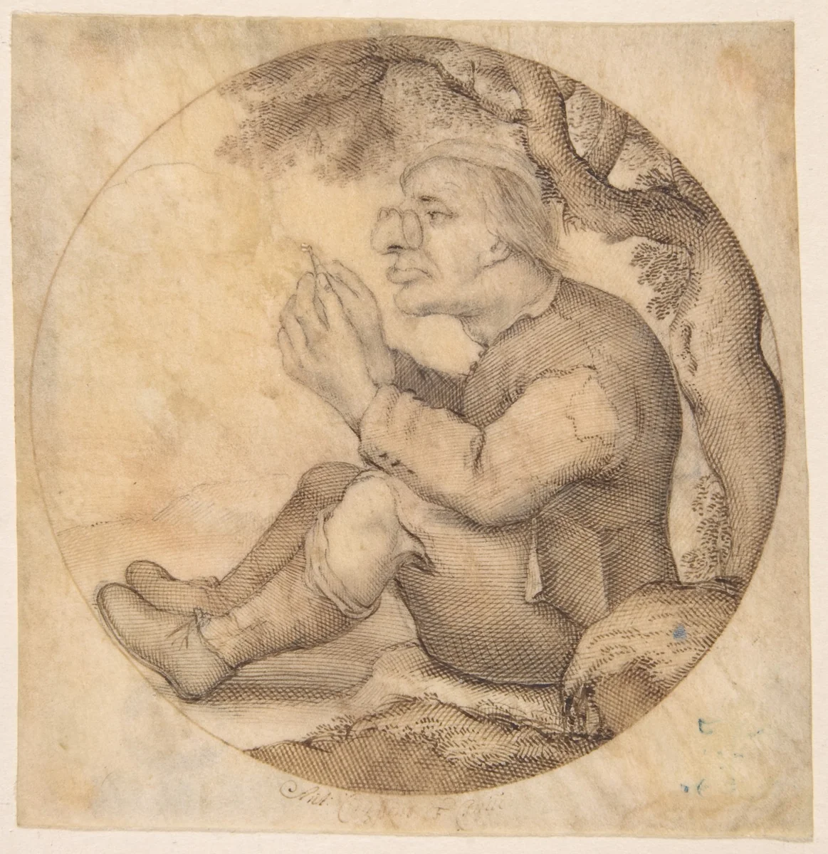 Old Man Facing Left, Wearing Glasses and Threading a Needle by Anton Crussens, drawing, 1640-1660
