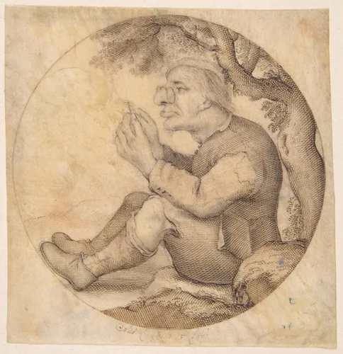 Old Man Facing Left, Wearing Glasses and Threading a Needle by Anton Crussens, drawing, 1640-1660