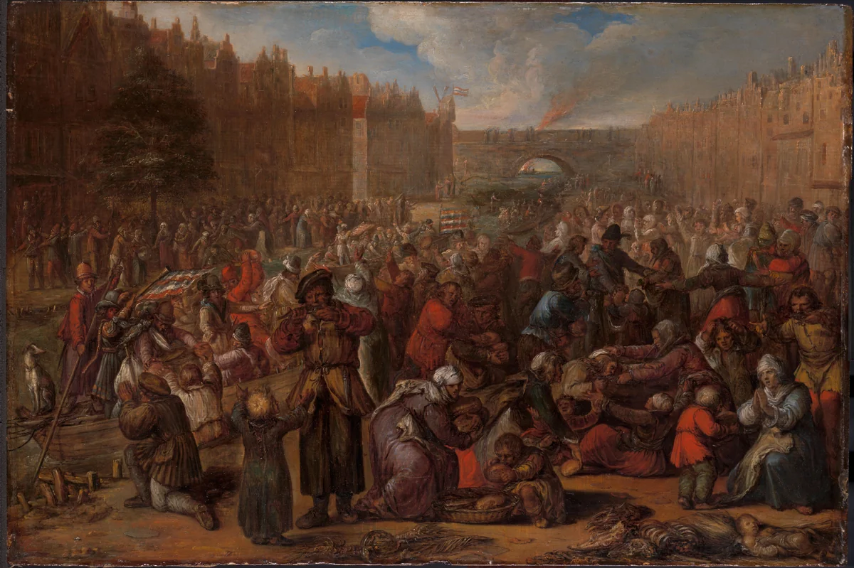 The Famished People after the Relief of the Siege of Leiden by Unknown, painting, 1574-1629