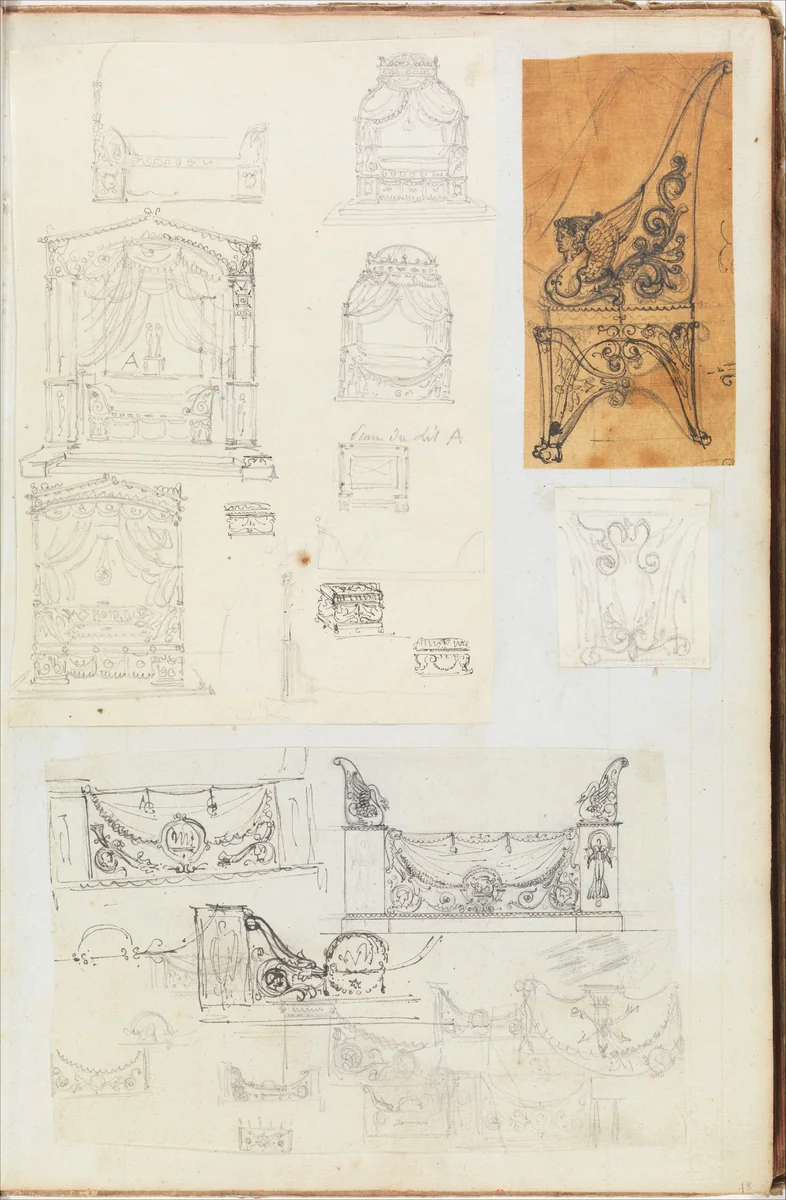 Scrapbook containing Drawings and Prints of Architecture, Interiors, Furniture and Other Objects by André Marie Chatillon, book, 1799-1815