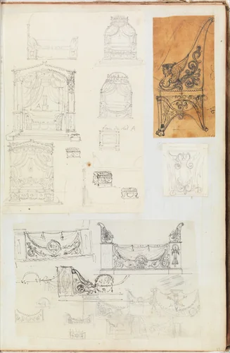 Scrapbook containing Drawings and Prints of Architecture, Interiors, Furniture and Other Objects by André Marie Chatillon, book, 1799-1815