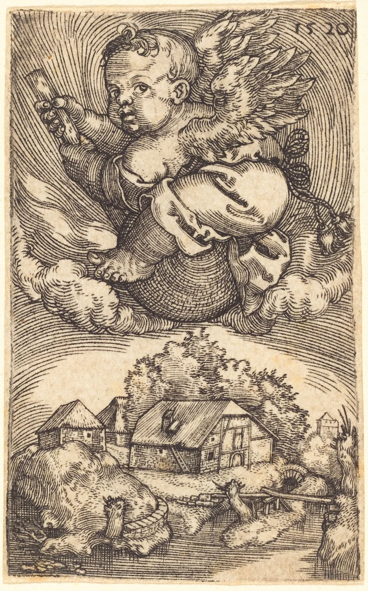 Genius on a Globe Floating in the Air by Barthel Beham, print, 1520