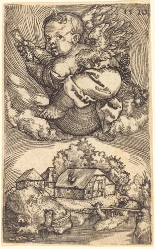 Genius on a Globe Floating in the Air by Barthel Beham, print, 1520