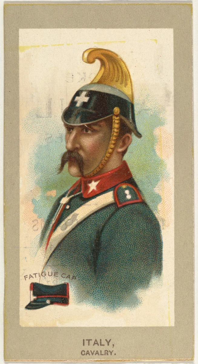 Fatigue Cap, Cavalry, Italy, from the Military Uniforms series (T182) issued by Abdul Cigarettes by Abdul Cigarettes, print, 1881