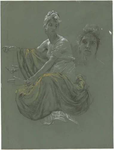Elegant Young Woman in Classical Drapery by Otto Greiner, drawing, 1895
