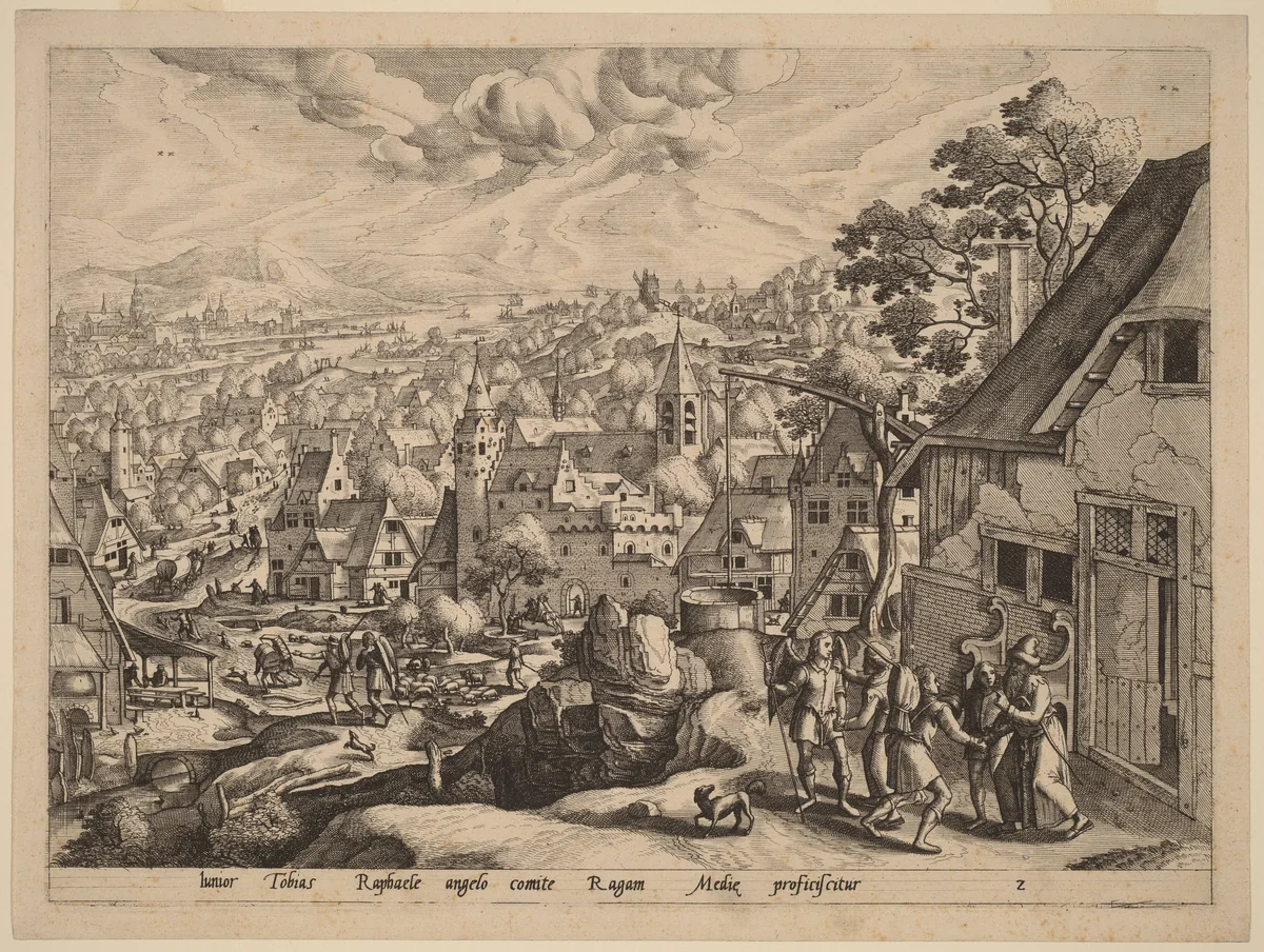 Tobias Taking Leave of his Parents by Johannes van Doetechum
Lucas van Doetechum
Hans Bol
Gerard de Jode, print, 1560-1570