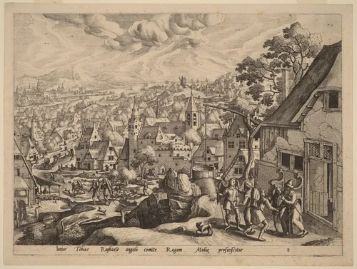 Tobias Taking Leave of his Parents by Johannes van Doetechum
Lucas van Doetechum
Hans Bol
Gerard de Jode, print, 1560-1570