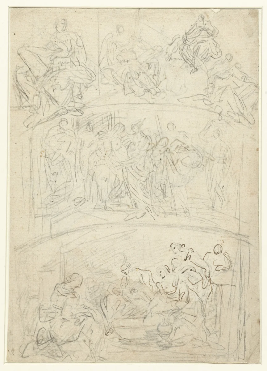Apsis met de Geboorte en de Visitatie by anonymous, drawing, 1750-1800