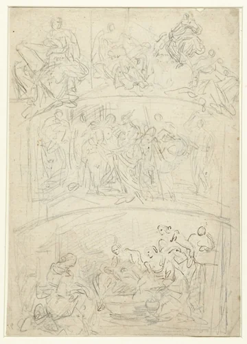 Apsis met de Geboorte en de Visitatie by anonymous, drawing, 1750-1800