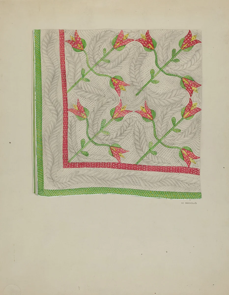 Applique Quilt by Madeline Arnold, index of american design, 1936