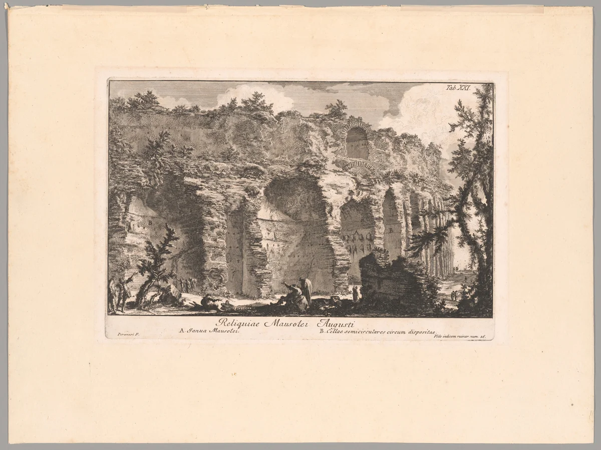 The Remains of the Mausoleum of Augustus, plate XXI from The Campus Martius of Ancient Rome by Giovanni Battista Piranesi, print, 1762