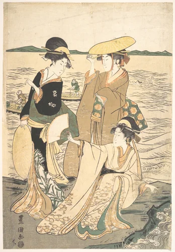 Three Young Ladies by the Seashore by Utagawa Toyokuni, print, 1769-1825