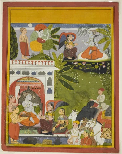 Kama Shoots a Love Arrow at Shiva, from a copy of the Song of Gauri (Gita-Gauri) by India Rajasthan, Mewar, painting, 1670-1685
