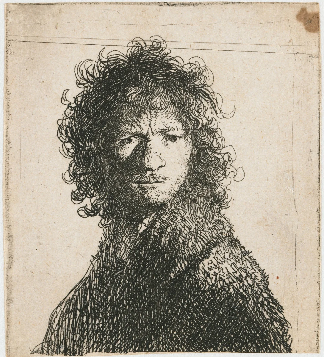 Self-portrait, frowning: bust by Rembrandt van Rijn, print, 1630