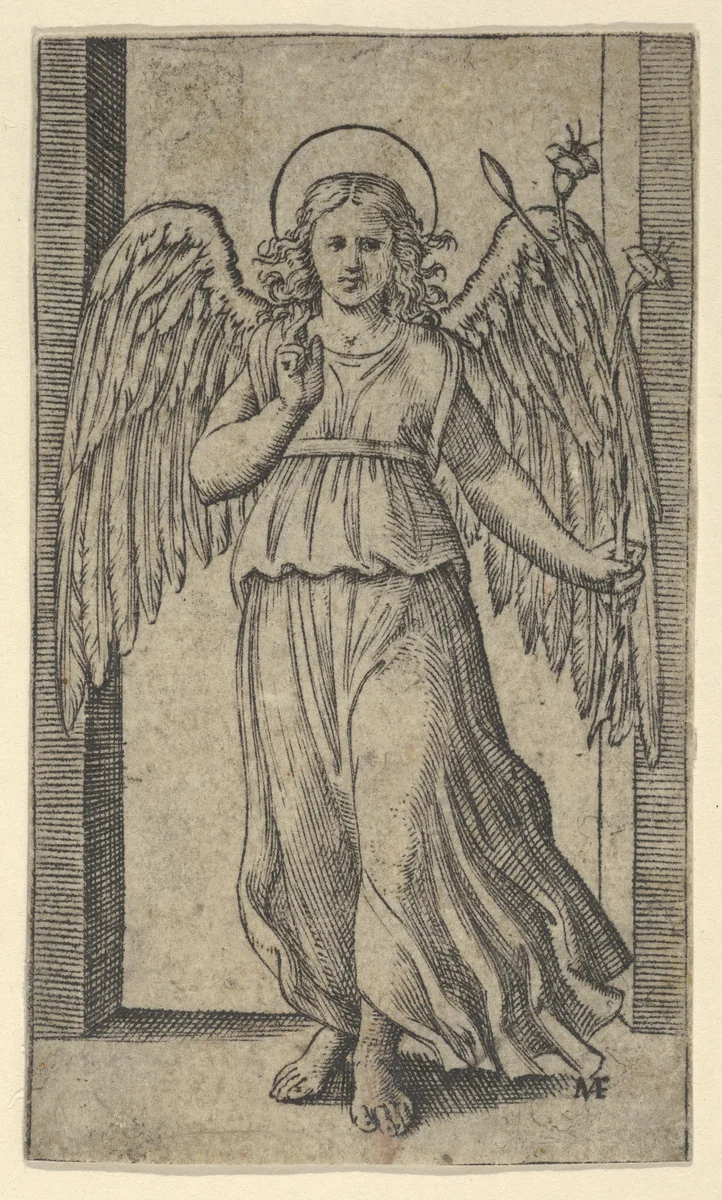 The Angel Gabriel standing, from "Piccoli Santi" (Small Saints) by Marcantonio Raimondi, print, 1495-1532