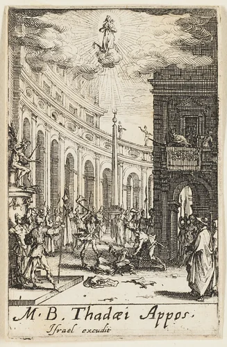 Martyrdom of Saint Thaddeus, plate twelve from The Martyrdoms of the Apostles by Jacques Callot, print, 1612-1635