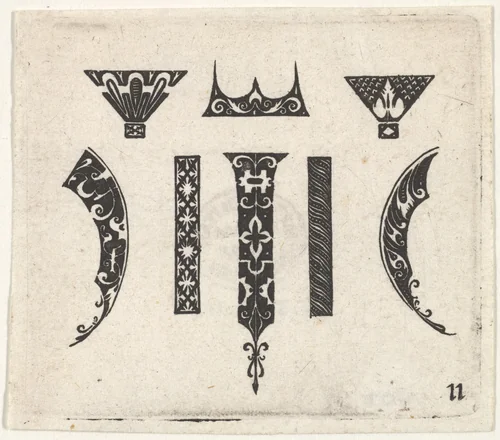 Blackwork Print with Eight Motifs by Claes Jansz Visscher, print, 1600-1620
