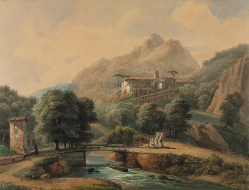 Paysage Italien: L'Abbaye et Les Religieux by Jean-Victor Bertin, drawing, 1787-1842