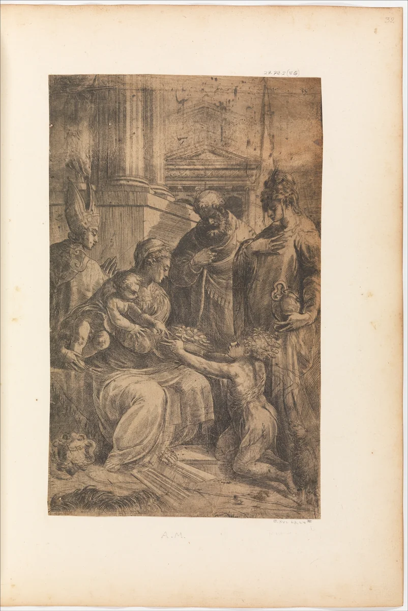 Holy Family with Saints by Andrea Schiavone, print, 1510-1563