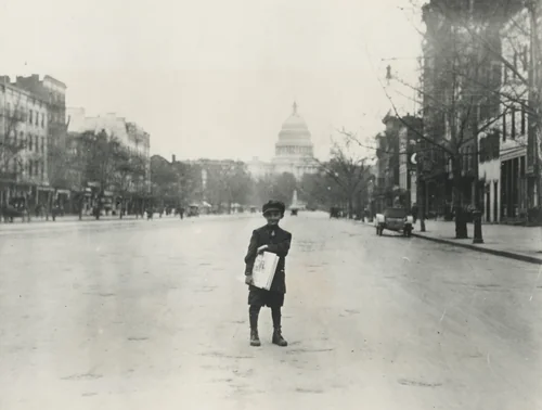 Title from caption on object: "Read All About It!" by Lewis Wickes Hine, photograph, 1912