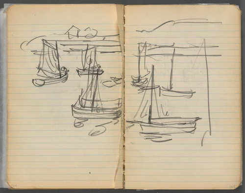 Sketchbook, page 124 & 125: Sailboats by Maurice Prendergast, book, 1905-1910
