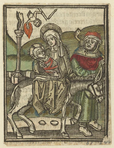 De vlucht naar Egypte met het vallend afgodsbeeld by anonymous, print, 1480-1500