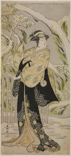 The Actor Iwai Hanshiro IV as Lady Yaehata in the Play Sanga no Sho Haru no Hanayome, Performed at the Kiri Theater in the Eleventh Month, 1787 by Katsukawa Shunko, print, 1782-1792
