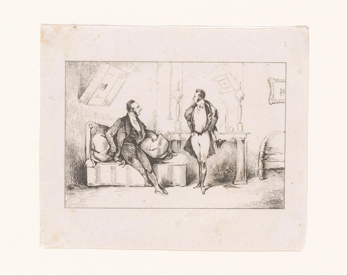 Twee heren in gesprek by Eugène Verboeckhoven, print, 1830